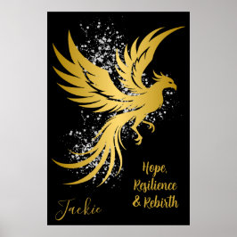 Glam Gold Phoenix Silver Glitzer Monogram Black | Poster