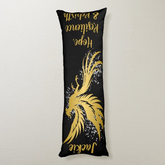 Glam Gold Phoenix Silver Glitzer Monogram Black | Seitenschläferkissen (Rückseite (Vertikal))