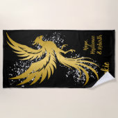 Glam Gold Phoenix Silver Glitzer Monogram Black | Strandtuch (Vorderseite)