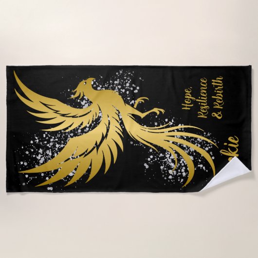 Glam Gold Phoenix Silver Glitzer Monogram Black | Strandtuch (Vorderseite)