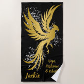 Glam Gold Phoenix Silver Glitzer Monogram Black | Strandtuch (Vorderseite)