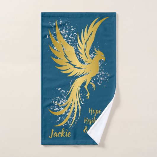 Glam Gold Phoenix Silver Glitzer Monogram Blue | Badhandtuch Set (Handtuch)