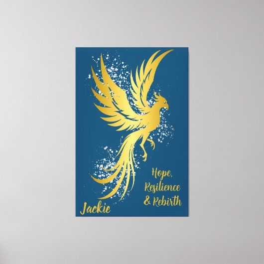 Glam Gold Phoenix Silver Glitzer Monogram Blue | Leinwanddruck (Vorderseite)