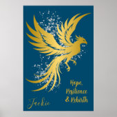 Glam Gold Phoenix Silver Glitzer Monogram Blue | Poster (Vorne)