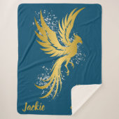 Glam Gold Phoenix Silver Glitzer Monogram Blue | Sherpadecke (Vorderseite)