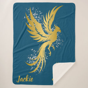 Glam Gold Phoenix Silver Glitzer Monogram Blue   Sherpadecke