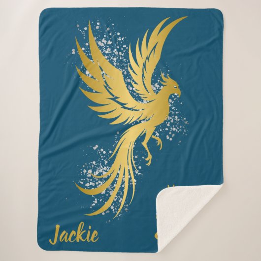 Glam Gold Phoenix Silver Glitzer Monogram Blue | Sherpadecke (Vorderseite)