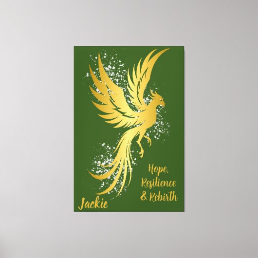 Glam Gold Phoenix Silver Glitzer Monogram Green | Leinwanddruck (Vorderseite)