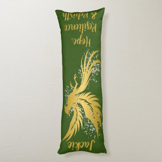 Glam Gold Phoenix Silver Glitzer Monogram Green | Seitenschläferkissen (Rückseite (Vertikal))