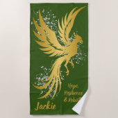 Glam Gold Phoenix Silver Glitzer Monogram Green | Strandtuch (Vorderseite)