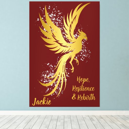 Glam Gold Phoenix Silver Glitzer Monogram Maroon | Leinwanddruck (Insitu (Holzboden))