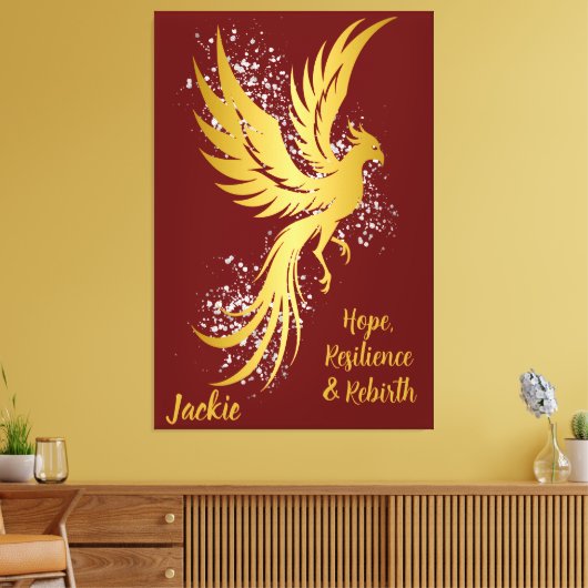 Glam Gold Phoenix Silver Glitzer Monogram Maroon | Leinwanddruck (Insitu (Wohnzimmer))