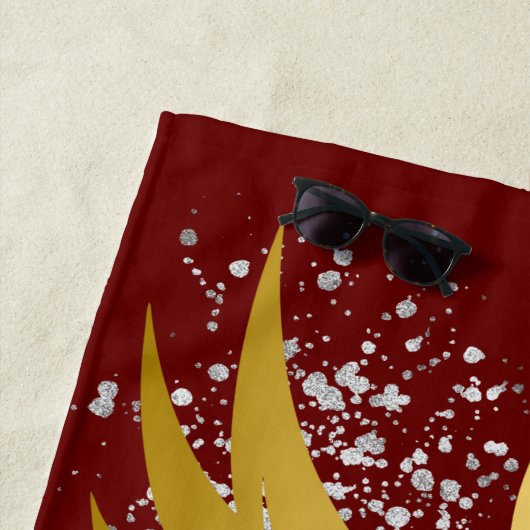Glam Gold Phoenix Silver Glitzer Monogram Maroon | Strandtuch (Beispiel)