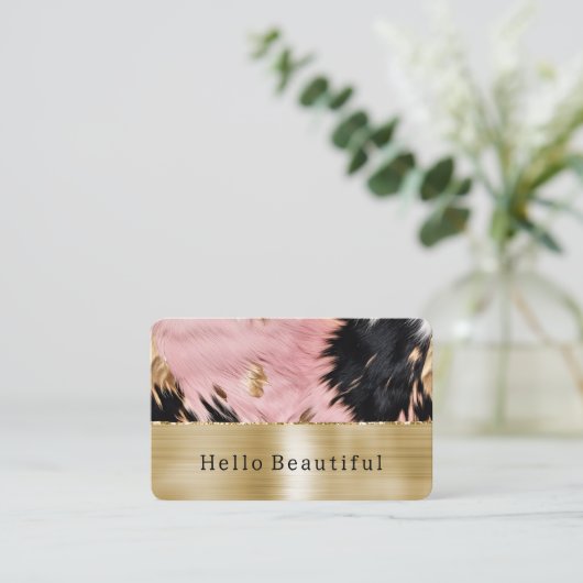 Glam Gold Pink Black Cowhide Visitenkarte (Stehend Vorderseite)