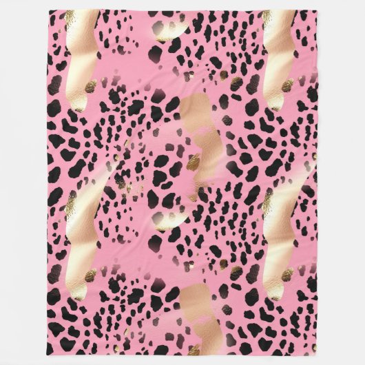 Glam Gold Pink Black Leopard Print Fleecedecke (Vorderseite)