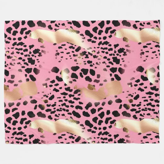 Glam Gold Pink Black Leopard Print Fleecedecke (Vorderseite (Horizontal))