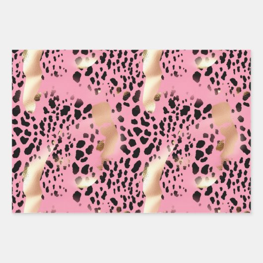 Glam Gold Pink Black Leopard Print Geschenkpapier Set (Vorderseite)