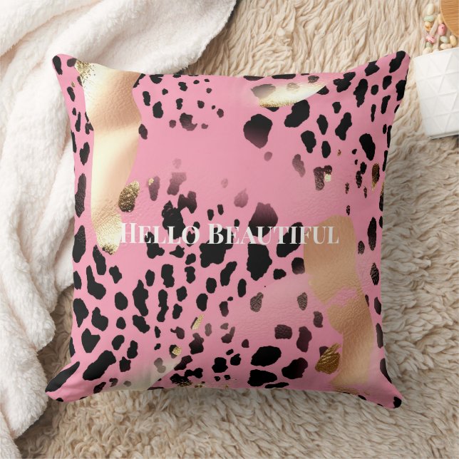 Glam Gold Pink Black Leopard Print Kissen (Decke)