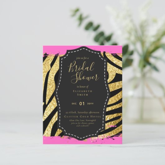 Glam Gold Pink Brautparty laden Tier ein (Stehend Vorderseite)