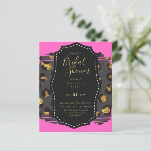 Glam Gold Pink Brautparty laden Tier ein (Stehend Vorderseite)