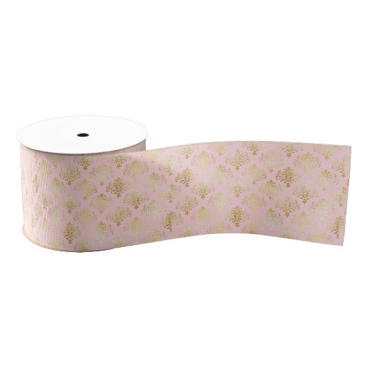 Glam Gold Pink Damask Ripsband (Spule)