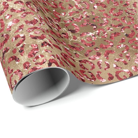 Glam Gold Red Glitzer Leopard Print Geschenkpapier (Rolleneckpunkt)