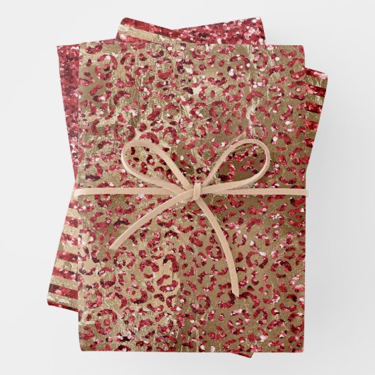 Glam Gold Red Glitzer Leopard Print Geschenkpapier Set (Beispiel)