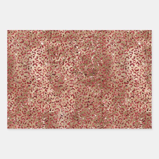 Glam Gold Red Glitzer Leopard Print Geschenkpapier Set (Vorderseite)