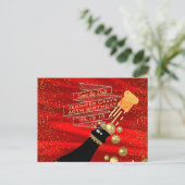 Glam Gold Red Save the Date Champagne Birthday Ankündigungspostkarte (Stehend Vorderseite)