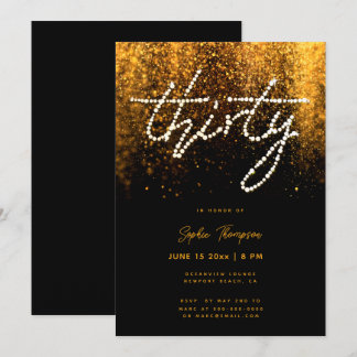 Glam Gold Rhinestones Calligraphie 30. Geburtstag Einladung