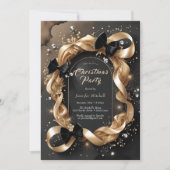 Glam Gold Ribbon Black Bow Christmas Party Einladung (Vorderseite)