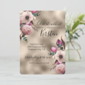 Glam Gold Rosa Blume Einladung (Stehend Vorderseite)