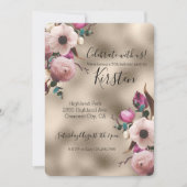 Glam Gold Rosa Blume Einladung (Vorderseite)