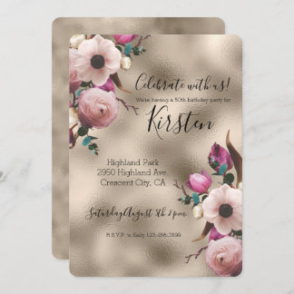 Glam Gold Rosa Blume Einladung