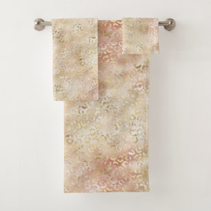 Glam-Gold-Rose Blush Pink Leopard Badhandtuch Set