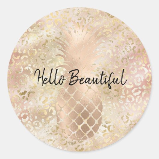 Glam Gold Rose Blush Pink Leopard Print Ananas Runder Aufkleber (Vorderseite)
