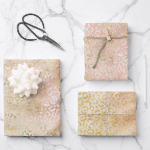Glam Gold Rose Blush Pink Leopard Print Geschenkpapier Set