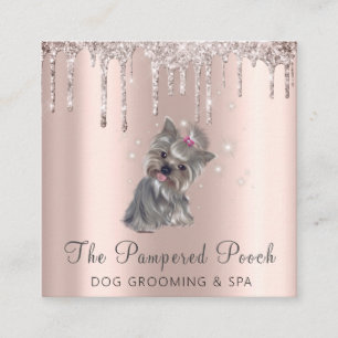 Glam Gold Rose Glitzer Tropfen Dog Grooming Servic Quadratische Visitenkarte