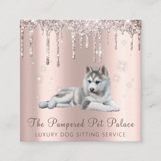 Glam Gold Rose Glitzer Tropfen Skriptsitze Quadratische Visitenkarte (Vorderseite)