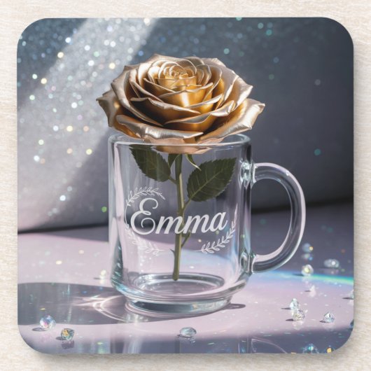 Glam Gold Rose Kunststoff Untersetzer Set (Vorderseite)