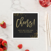 Glam Gold Script auf schwarz | Cheers New Years Serviette (Beispiel)