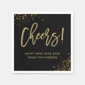 Glam Gold Script auf schwarz | Cheers New Years Serviette (Vorderseite)