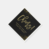 Glam Gold Script auf schwarz | Cheers New Years Serviette (Ecke)