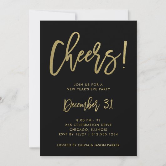 Glam Gold Script auf schwarz | Silvester Party Einladung