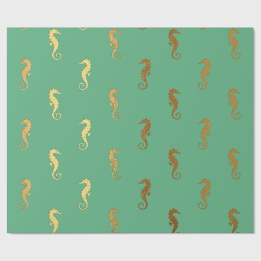 Glam Gold Seepferd Minze Green Nautical Yacht Club Geschenkpapier (Flach)