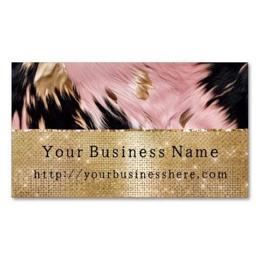 Glam Gold Sparkle Pink Black Cowhide Magnetische Visitenkarte (Vorderseite)