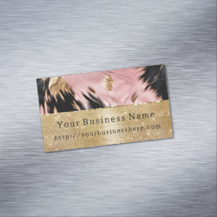 Glam Gold Sparkle Pink Black Cowhide Magnetische Visitenkarte