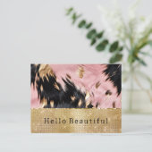 Glam Gold Sparkle Pink Black Cowhide Postkarte (Stehend Vorderseite)