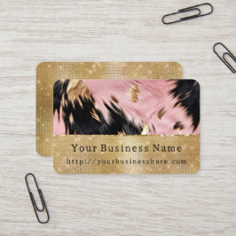 Glam Gold Sparkle Pink Black Cowhide Visitenkarte
