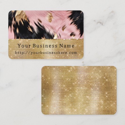Glam Gold Sparkle Pink Black Cowhide Visitenkarte (Vorne/Hinten)